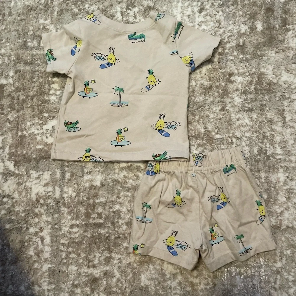 Garanimals Surf Legend Kids Matching Set - Cream and Green size 3/6M